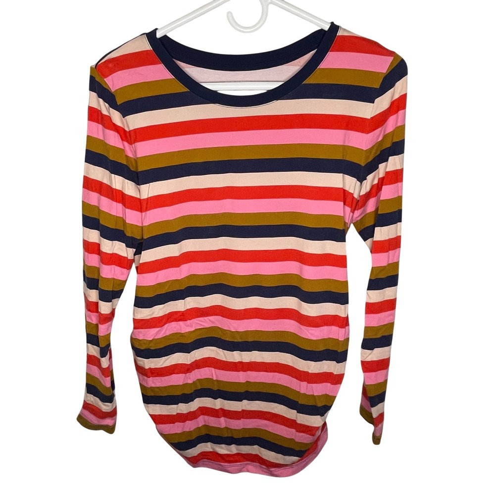 Old Navy Maternity Top Striped Long Sleeve Ruched Sides Colorful Women Medium
